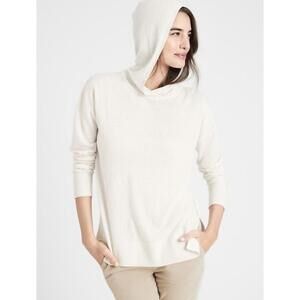 BANANA REPUBLIC Women’s Split Hem Sweater Hoodie in Winter White-Size Medium